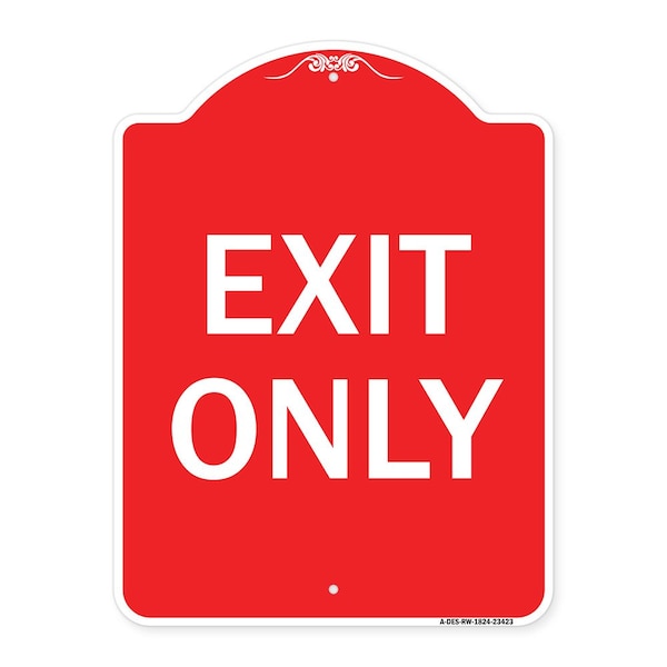 Designer Series Parking Lot Exit Only, Red & White Aluminum Sign, 24" L, 18" H, RW-1824-23423